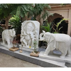 Statue d'éléphant en marbre moderne sculptée à la main, taille personnalisée, surface mate, décoration de jardin et de maison, sculpture en pierre de luxe - Product Image 5