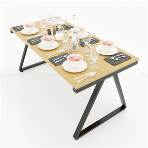 BFBA015-160x80cm Industrial Style Bamboo Wood <b>Dining</b> <b>Table</b> with Iron Legs Rectangular Shape for Home Office or Living Room Use - Product Image 1