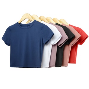 T-shirt uni tendance pour femme, logo personnalisé, 100% coton, col rond, t-shirt uni, col rond, décontracté, respirant, col rond - Product Image 4