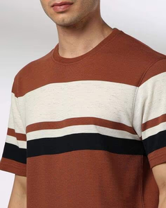 T-shirt à manches courtes rayé pour homme, col rond, coupe classique, 100% coton, 180 GSM, haute qualité, plusieurs options de couleurs - Product Image 2