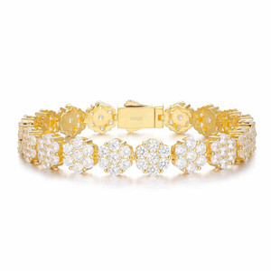 Tendencia caliente 9mm 925 Plata de Ley VVS Moissanite diamante flor helada tenis pulsera niños chapado en oro estilo Hip Hop hombres mujeres - Product Image 4