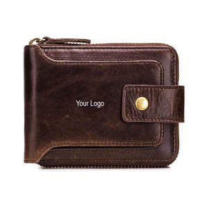 Genuine Leather Men's RFID Blocking Bifold Wallet Zip Card Holder Purse Club Hub Industries Customizable Color <b>Logo</b> Durable - Product Image 1