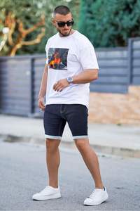 Pantalones cortos de mezclilla para hombre, pantalones cortos de mezclilla informales de verano con múltiples bolsillos, ropa de calle azul lavada, estilo de moda - Product Image 6