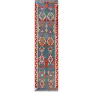 Alfombra Kilim de Maimana, Afganistán, 298 x 78 cm - Product Image 1