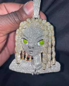 Pendentif Hip Hop personnalisé en argent sterling 925 avec diamant taille ronde et Moissanite Fine Iced Out plaqué or Style mignon - Product Image 1
