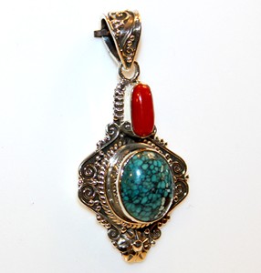 Joyería de Nepal de Grado Superior Piedra preciosa Turquesa Coral Plata de Ley 925 Colgante Piedras Naturales Piedras de cristal curativas - Product Image 4