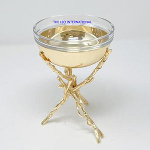 Lot de 2 bols décoratifs à texture martelée en forme de branche d'arbre plaqué or, acier inoxydable, laiton et métal - Product Image 3