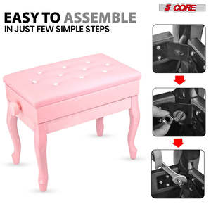 5 Core Piano Bench 3 Padded <b>Cushioned</b> Stool Wooden Heavy Duty Adjustable Musician Chair w <b>Storage</b> - Product Image 3