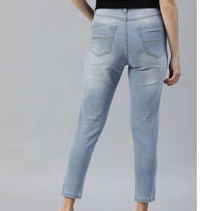 Pantalones vaqueros ajustados transpirables de cintura alta para mujer, pantalones vaqueros elásticos ajustados a la moda informal de talla grande para verano - Product Image 2