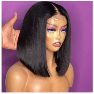 Dentelle française transparente personnalisée cheveux vierges chinois naturels purs perruques droites 250% densité 10-14 pouces perruques Bob chères - Product Image 3