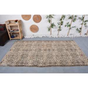 Traditional Beige Brown Large Area Vintage <b>Turkish</b> <b>Rug</b> Classic 4.4 X 7.9ft Rectangle Patchwork Pattern Wool Latex for Teens - Product Image 1