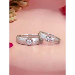 Bague de couple en argent 925 avec motif de cœur et diamants, bijou élégant - Product Image 1