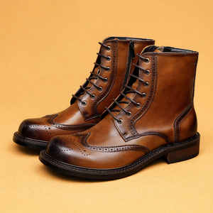 large-head Martin <b>boots</b> for <b>men</b> 2025 new winter business casual <b>high</b>-top leather shoes British carved Brogue <b>men's</b> <b>boots</b> - Product Image 6