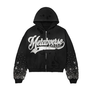 Men's 100% Cotton Zipper-Up Hoodie Embroidered <b>Design</b> Trendy Street <b>Fashion</b> Comfortable Fit Autumn Distressed <b>Design</b> - Product Image 6