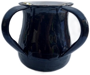 Taza de lavado de manos negra de esmalte inoxidable Natla Netilat Yadayim Judaica Judíos Religiosos antes de la comida Taza de lavado Taza de mano Doble - Product Image 2