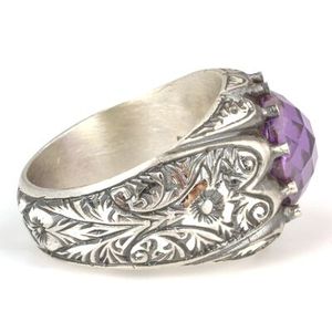 Anillo de Plata de Ley 925 para Hombre, Hecho a Mano, con Forma de Planta, con Piedra de Amatista Sintética, Diseño de Bolígrafo, Chapado en Oro Rosa de 18K, con Incrustaciones, para Regalo - Product Image 3