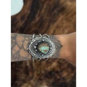 Chimney Butte #8 Turquoise Concho <b>Cuff</b> <b>Bracelet</b> with Sterling <b>Silver</b> Fashionable Accessory - Product Image 2