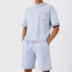 <b>Men's</b> High Quality Half Sleeve Length <b>T</b>-<b>Shirts</b> Shorts Set Customizable Logo Breathable Printed Contrast Stitching Front Pocket - Product Image 3