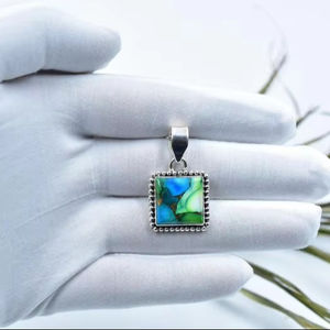 จี้สร้อยคอเงินสเตอร์ลิง925พร้อมสร้อยปรับได้จี้นกยูงเทอร์ควอยซ์แฮนด์เมด - Product Image 1