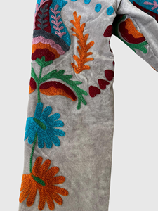 Veste en velours fleuri brodée à manches longues, taille plus, col mandarin, vêtements d'automne pour femmes - Product Image 5