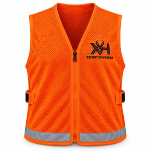 Gilet de chasse Xelent Huntgear orange fluo, maille respirante, ourlet réfléchissant, ajustable à l'avant, personnalisable OEM 100% - Product Image 1