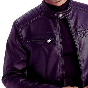 Chaquetas de cuero para hombre, chaqueta de cuero de color púrpura genuino hecha a mano personalizada para hombre, chaquetas de cuero de manga larga con estilo para hombre, OEM - Product Image 5