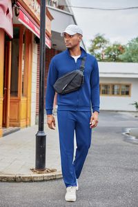 Ensemble de survêtement décontracté pour homme en bleu, imprimé, 2 pièces, survêtement athlétique à fermeture éclair intégrale, ensemble de jogging jacquard, vestes et pantalons - Product Image 2