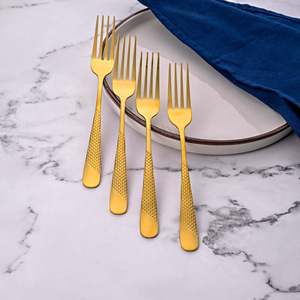 Timeless Luxury Stainless Steel Golden Forks <b>Set</b> of 4 <b>PC</b> and Metal Tableware for Dinner and Restaurant Use Tea Spoon Included - Product Image 1