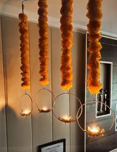 Luz de té colgante de Metal de loto decorativa de latón AK en acabado dorado Juego de 5 luces de té hechas a mano para decoración de interiores de balcón - Product Image 3