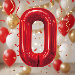 Globo de Fiesta con Número Rojo N0 de 45cm, Paquete de 12 Unidades - Product Image 3