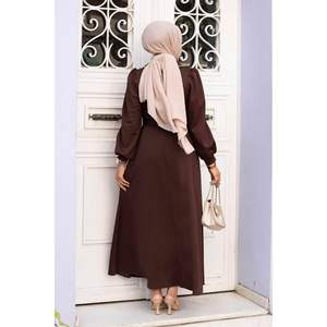 Robe Hijab Col Chemise Marron - Product Image 3