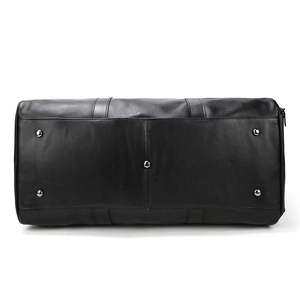 Sac de voyage pliable en cuir véritable, sac de week-end, grande capacité, fermeture éclair portable, durable, noir - Product Image 2