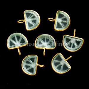 Natural Crystal Quartz Carved Orange Fruit Pendant Gold Vermeil Gemstone Pendant <b>Charms</b> Sterling Silver Healing Crystal Jewelry - Product Image 2