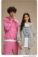 Conjunto de Sudadera con Capucha y Cremallera Oversize Unisex de Invierno de Alta Calidad, Estilo Streetwear Lavado, con Bolsillos y Bordado 3D Personalizado, Ecológico