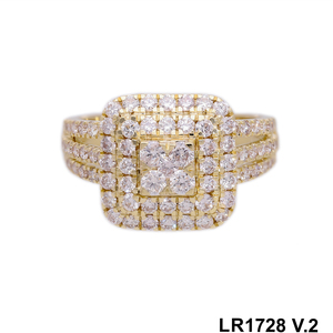 Exquisite 14K Yellow Gold Multi-Row Brilliant Cut Natural Diamond Statement <b>Ring</b> Pave-Set Diamonds Rhodium Plated Women's - Product Image 2