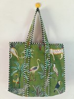 Sac fourre-tout en coton matelassé Boho Floral fait à la main pour femmes, écologique, durable, réversible, utilisation quotidienne, sac de week-end réutilisable