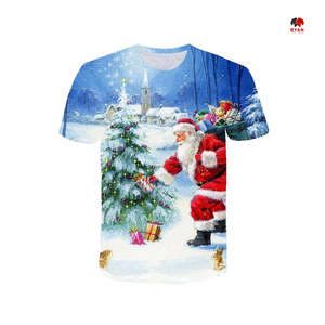 เสื้อยืดแขนสั้นคริสต์มาสสำหรับผู้ชายเสื้อยืดพิมพ์ลาย3D - Product Image 5
