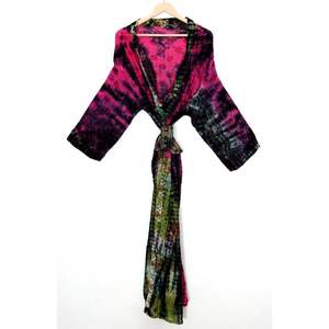 Kimono en coton Tie Dye Style Boho Hippie, Robe de nuit en coton, Look de vacances, Vintage pur coton Sari Tie Dye imprimé - Product Image 1
