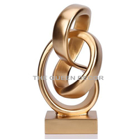 Sculpture artisanale moderne et élégante en aluminium avec base en marbre, aspect feuille de palmier, or, art décoratif