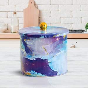 ที่จับ1.7L กระป๋องโลหะทรงกลมขนาด140x125มม. ภาชนะเก็บอาหารที่มี Ø140x125mm เนื้อหินอ่อนสีชมพูและสีทอง - Product Image 1