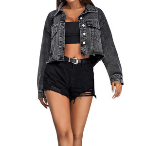 Chaqueta vaquera corta de mujer de color elegante con logotipo personalizado impreso en MOQ bajo Nueva llegada chaqueta vaquera corta de manga larga para mujer - Product Image 4