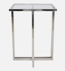 Prix en vrac Hot Selling Table d'extrémité en verre trempé clair avec base en métal poli brillant - Product Image 2