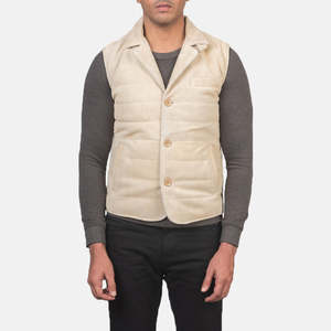 Tony <b>Men's</b> Off-<b>White</b> Suede <b>Vest</b> Casual Windproof Polyester Knitted Fabric Embroidered Custom Logo Cotton Filling for Summer Work - Product Image 6