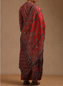 El último conjunto de Kurta con estampado rojo pakistaní indio para mujer, Kurti de ajuste holgado con pantalones Dupatta y Palazzo a un precio asequible - Product Image 3