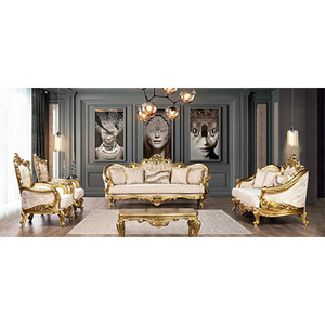 Ensemble de canapé classique de luxe en bois d'acajou massif avec une finition dorée et accompagné de mousse et de rembourrage pour l'intérieur - Product Image 1