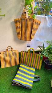 Sac à provisions en nylon réutilisable écologique RPET fermeture à glissière rayé Handloom tissé sacs de plage en plastique recyclé sacs à cosmétiques étuis fabriqués - Product Image 2