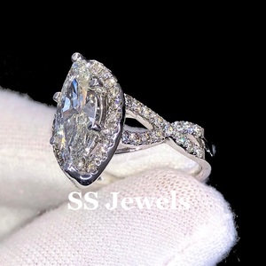 Bague de fiançailles en diamant Moissanite VVS de taille marquise de 3 carats | Bague de mariage Halo en argent sterling 925 pour femme - Product Image 2