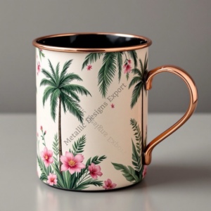 Elegante taza recta de cobre con hermosa pegatina Diseño tropical único, perfecto para regalo, elegante café/té Metal Drinkware - Product Image 5