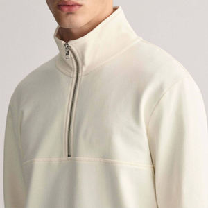 <b>Men</b> Quarter Zip Pullover Light <b>Beige</b> Solid Color Sweatshirt Long Sleeve Stand Collar Streetwear Lightweight Casual Top - Product Image 2