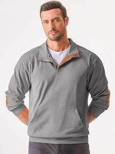 Sweat-shirt à manches longues en velours côtelé à col montant et boutons pour hommes, motif uni, brodé - Product Image 6